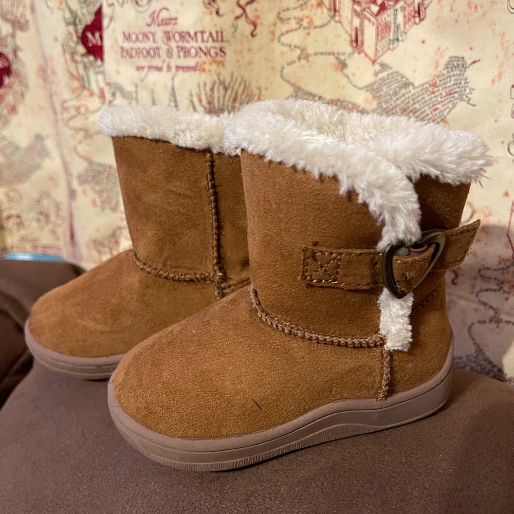 Girls Brown Suede Toddler Boots with Faux Fur